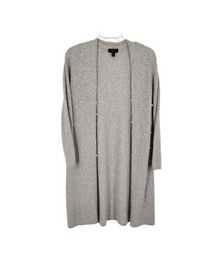 Charter Club Gray Cashmere Open Long Duster cardigan faux pearls  1X